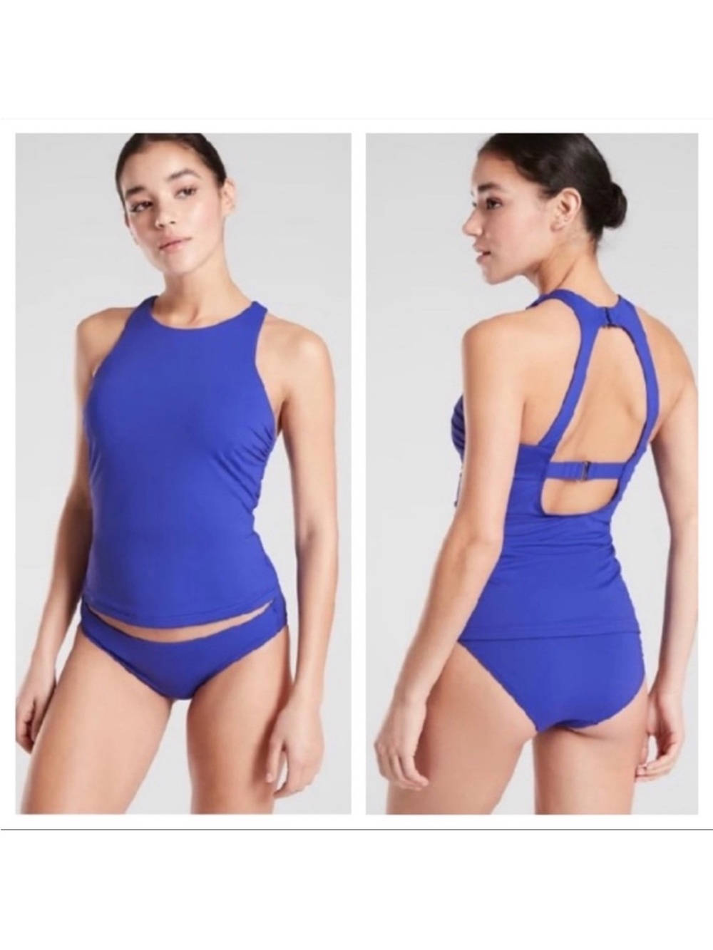 Athleta Maldives High Neck Tankini, Yacht Blue SIZE 34 B/C